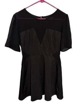 Wells Grace Black Mesh Corset with Faux Leather Fit Flare Mini Dress Whimsygoth